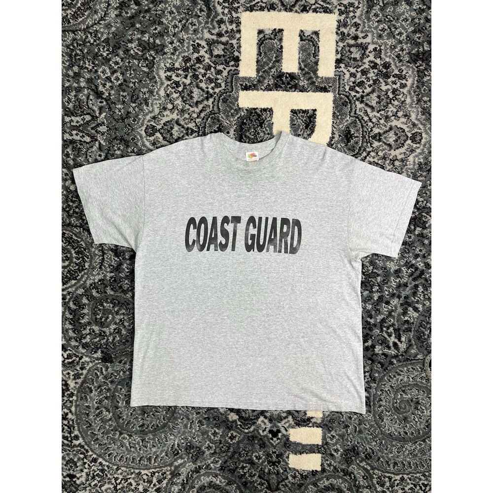 VINTAGE 90s Fruit of the Loom USA US COAST GUARD GRAY COTTON T-SHIRT SZ 2X-LARGE